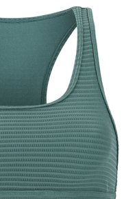 Dehnbarer sportlicher BH in Türkis mit strukturierter horizontaler Rippung und Racerback-Design.
