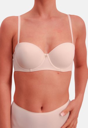 Beiger, gepolsterter BH mit Bügel, verstellbaren Trägern und glattem Finish. Mit zierendem Mittelstück aus Metall und nahtlosem Design.