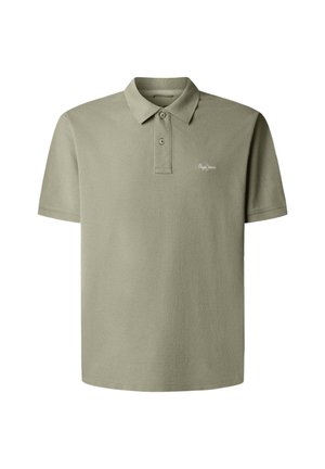 Olijfgroene poloshirt van katoen, met een klassieke kraag, een knoopsluiting met twee knopen en een subtiele logo-borduring op de borst.