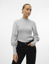 Vero Moda VMHOLLYKARISPUFF HIGHNK GA BOO - Strickpullover - light grey melange