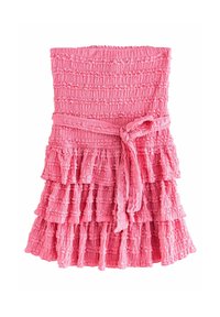 REGULAR FIT-BANDEAU RUFFLE TEXTURED TIE WAIST MINI - Cocktailkleid/festliches Kleid - bright pink