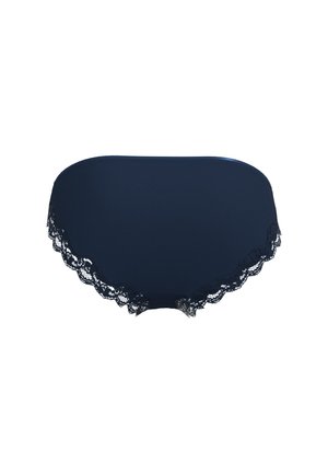 Culotte bleu marine bordée de dentelle avec un corps lisse et doux et un détail bordé en feston. Le design présente une finition sans coutures et une ceinture élastique.