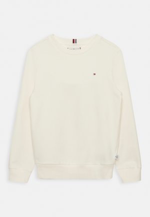 Witte sweatshirt met lange mouwen, geribbelde manchetten en zoom, met een klein logo op de borst en een klassiek ronde halsontwerp.
