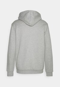 Grå huva sweatshirt i mjukt tyg. Långa ärmar med ribbade manschetter och en sömlös bakdesign. Ingen synlig märkning eller mönster.