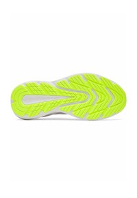 Zool van een hardloopschoen met een fel neongele buitenzool voorzien van een gestructureerd patroon en witte accenten. Ontworpen voor grip en flexibiliteit.