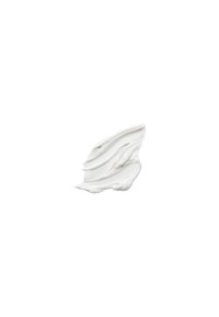Texture épaisse et crémeuse de couleur blanche avec des motifs en spirale lisses ; apparaît brillant avec un léger éclat contre un fond blanc uni.