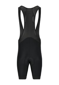 Svarta cykelbibs med nätbak, vadderad sits och tajt passform. Har slät tyg och minimalistisk design utan synliga logotyper.