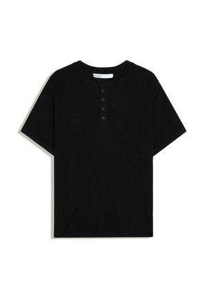 Bershka, HENLEY COLLAR - TSHIRT - Basic T-shirt - black