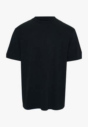 Ren sort T-shirt med korte ærmer og rund hals, løs pasform, vist mod en hvid baggrund.
