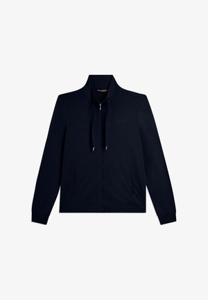 Giacca nera con zip, collo alto, coulisse, tasche laterali e sottile logo "FREDDY" sul petto a sinistra.