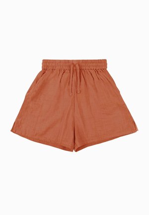Linen-Shorts in rostfarbener Optik mit elastischem Bund, Kordelzug und Seitentaschen; haben eine legere, kastige Form.