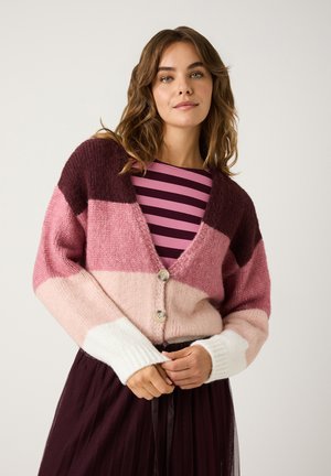 Cardigan - knitted melange stripes berry rose