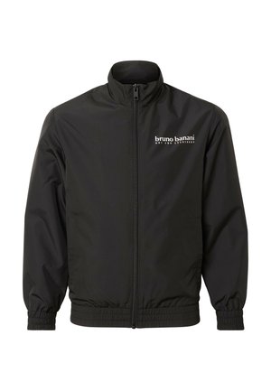 Giacca da uomo nera con zip, polsini ed orlo elasticizzati, con il marchio "bruno banani NOT FOR EVERYBODY" sul petto a sinistra.