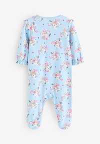 Helehall sinist värvi lillemustriga üksikultu, millel on lühikesed pauguga varrukad, volangääris ja allosas lihtsaks vahetamiseks klõpsud.