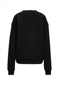 Zwarte sweatshirt met een ronde hals, lange mouwen en geribbelde manchetten. Gemaakt van zachte stof, met een minimalistisch ontwerp en zonder zichtbare patronen.