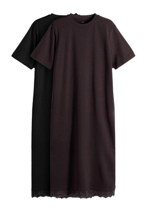 THE SET, 2 PACK LACE HEM MAXI T-SHIRT DRESSES - Jerseykjole - black brown
