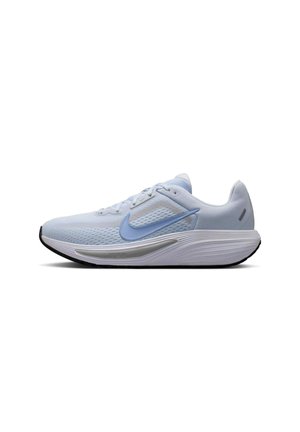 Lyseblå og hvide Nike løbesko med mesh overdel og tyk polstret sål, vist fra siden på en hvid baggrund.