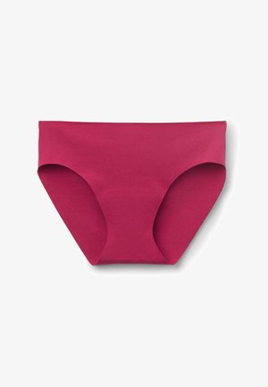 Nahtlose magentafarbene Damenunterwäsche im Bikini-Stil mit glatter Oberfläche und ohne sichtbare Nähte oder Verzierungen.