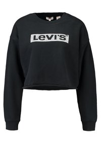 Musta lyhyt collegepaita, joka on valmistettu puuvillasta ja jossa on hopeanvärinen "Levi's"-logo edessä. Pitkät hihat ja resorit helmassa.