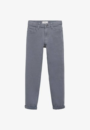 Grijze katoen jeans met een recht gesneden ontwerp, omgeslagen broekspijpen, voorzakken en een rits met een knoopsluiting.