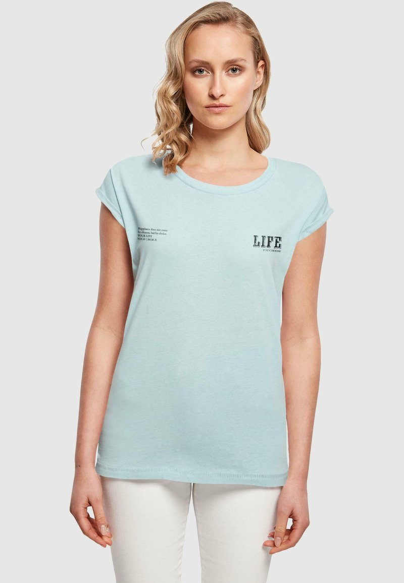Merchcode LIFE EXTENDED SHOULDER - T-shirt con stampa - ocean blue