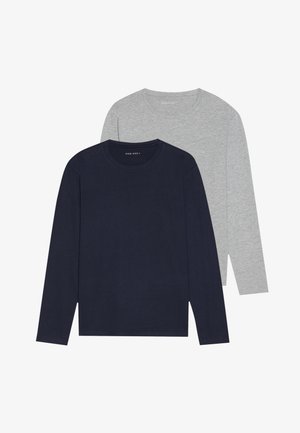 Dva majica dugih rukava: jedna tamnoplava i jedna svijetlosiva. Pamuk s okruglim izrezima i ravnim rubovima. Jednostavan dizajn, bez uzoraka.