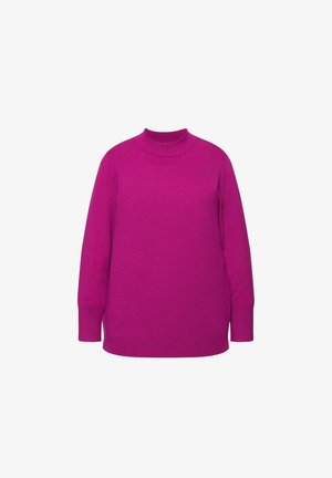 Fuchsia Rollkragenpullover aus weichem Stoff, mit langen Ärmeln und gerippten Bündchen, im entspannten Schnitt und minimalistischen Design.