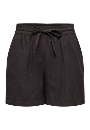 Μαύρο casual σορτς με ελαστική μέση και ρυθμιζόμενο κορδόνι, κατασκευασμένο από ελαφρύ ύφασμα.