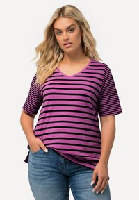 Ulla Popken RINGELMIX V-AUSSCHNITT HALBARM - Camiseta estampada