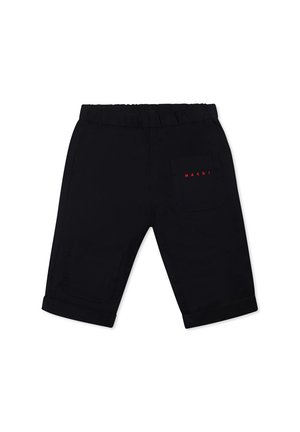 Shorts neri in cotone con vita elastica, dotati di una tasca posteriore e orli cuffati. Logo rosso "MARNI" sulla tasca posteriore.