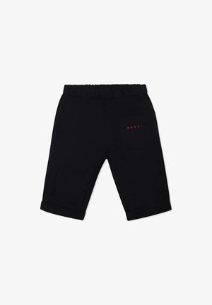 Shorts neri in cotone con vita elastica, dotati di una tasca posteriore e orli cuffati. Logo rosso "MARNI" sulla tasca posteriore.