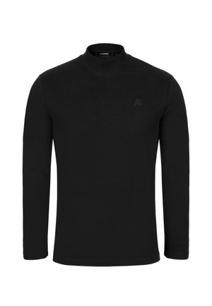 Czarny longsleeve z golfem, wykonany z miękkiego materiału. Charakteryzuje się dopasowanym krojem oraz dyskretnym logo w górnym lewym rogu.