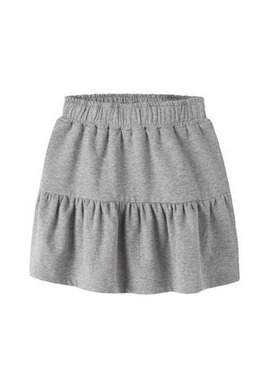 Grijze jersey rok met een elastische tailleband, voorzien van een gerimpeld, gelaagd ontwerp. Glad textuur met een casual, uitlopende silhoeët.