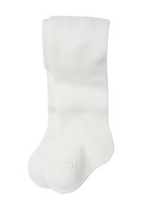 Ein Paar schlichte weiße Baumwollsocken, gefaltet, wobei eine die andere überlappt, auf einem weißen Hintergrund präsentiert.