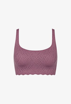 Sostenitore mauve con scollatura quadrata, design senza cuciture e motivo testurizzato. Presenta bordi ondulati e spalline larghe per il supporto.