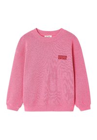 Sweat-shirt rose à col ras du cou avec manches longues et inscription "AMERICAN VINTAGE" en rouge sur la poitrine gauche.