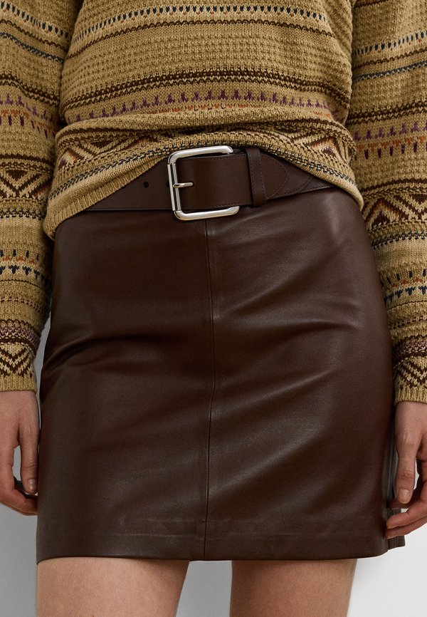 Lambskin Pencil Miniskirt - Mini skirt - dark hickory3