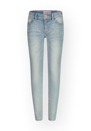 Lysblå denim jeans med slim fit, fem-lommer design og knaplukning. Har subtile falmninger og syninger.