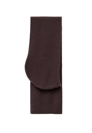 Braune gerippte Socken aus Strickmaterial, mit einem gefalteten Bündchen und glatter Textur. Keine sichtbaren Muster oder Verzierungen.