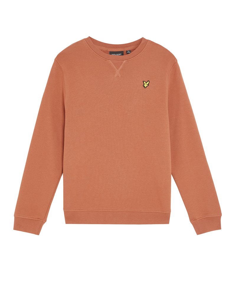 Sudadera de color óxido hecha de algodón, con cuello redondo, mangas largas, puños acanalados y un pequeño logotipo bordado en el pecho.