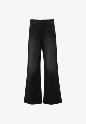 Jeans neri a gamba larga con vita media, caratterizzati da dettagli con borchie lungo le cuciture laterali e una classica trama di denim.