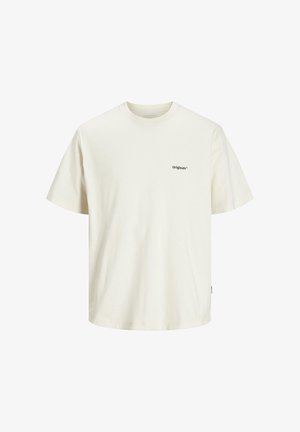 Kreemivärvi puuvillane T-särk, millel on mugav lõige, lühikesed varrukad, ümmargune kaelus ja ees väike must "Originals*" logo.