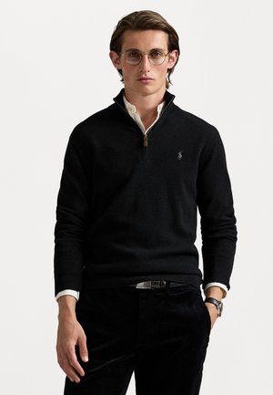 WOOL QUARTER-ZIP JUMPER - Striktrøje - black