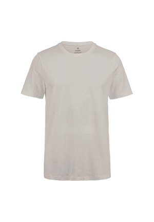 Schlichtes hellgraues T-Shirt mit kurzen Ärmeln und Rundhalsausschnitt, ohne sichtbare Logos oder Muster, vor weißem Hintergrund präsentiert.