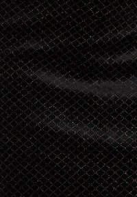 Zwarte fluwelen stof met een diamanten patroon, voorzien van kleine, gekleurde metallic stippen die een gestructureerde uitstraling creëren.