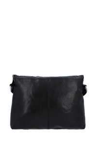 Sort læder skuldertaske med glat tekstur, lynlås og justerbar rem. Minimalistisk design uden synlige metaldetaljer.