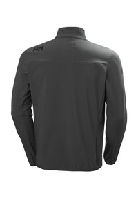 Chaqueta negra de manga larga con cuello alto, con la marca "HH" en el hombro y la manga, mostrada desde atrás sobre un fondo blanco.