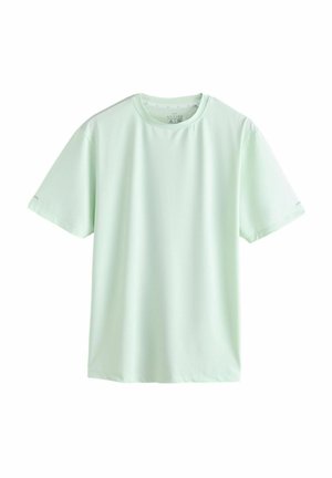 Helles Minzgrünes Kurzarm-T-Shirt mit Rundhalsausschnitt und lockerer Passform, auf weißem Hintergrund dargestellt.