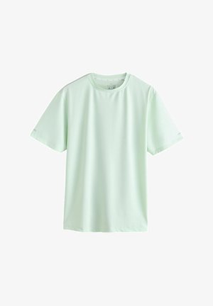 Helles Minzgrünes Kurzarm-T-Shirt mit Rundhalsausschnitt und lockerer Passform, auf weißem Hintergrund dargestellt.