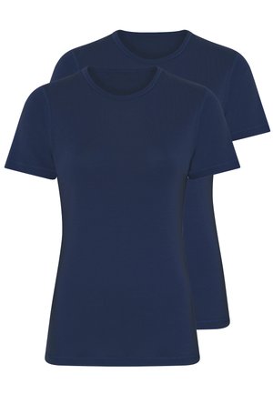 Mørkeblå, kortærmede T-shirts lavet af glat stof med rund hals og en tætsiddende pasform, solgt som et par.